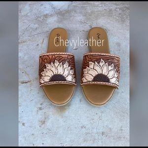 Custom Sunflower Tooled Slide Sandals